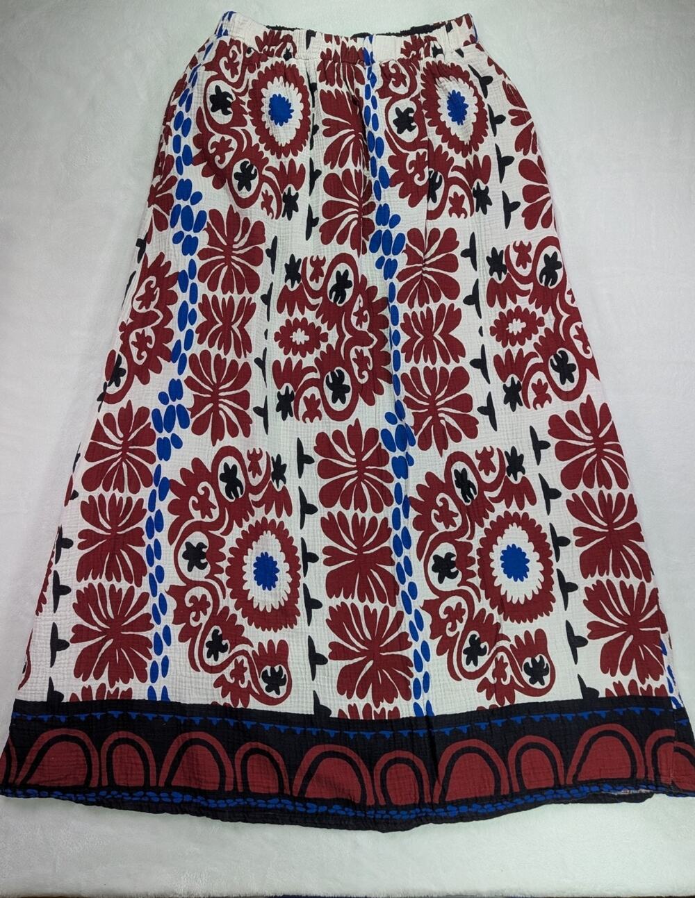 Ashley Stewart Boho Floral Cotton Maxi Skirt Pockets Women 10/12